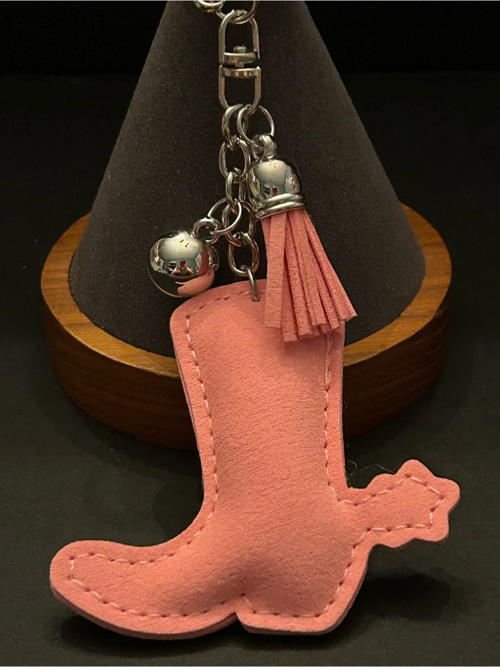 PREMIUM Puffy Pink Crystal Cowboy Boot Bag Charm Keychain Key & Card Holder